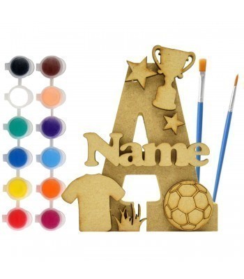 Personalised Children's Paint Your Own Kits 18mm Freestanding Letter With Separate 3mm 3D Themed Shapes - Football